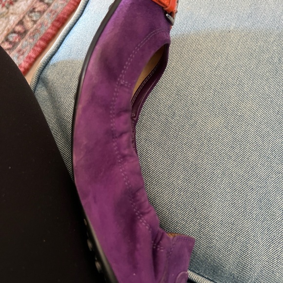 Tod's Purple suede driving Flats with Orange Buckle. Originally $495